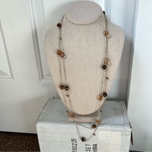 Long lanyard tiger's eye faux stone bead wrap layering necklace